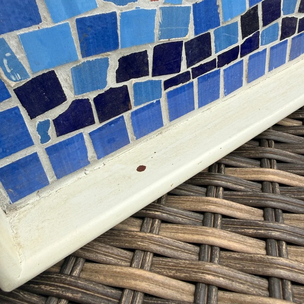 Handmade Mosaic Sailboat Serving Tray Wooden Coastal Nautical Decorative 19x12